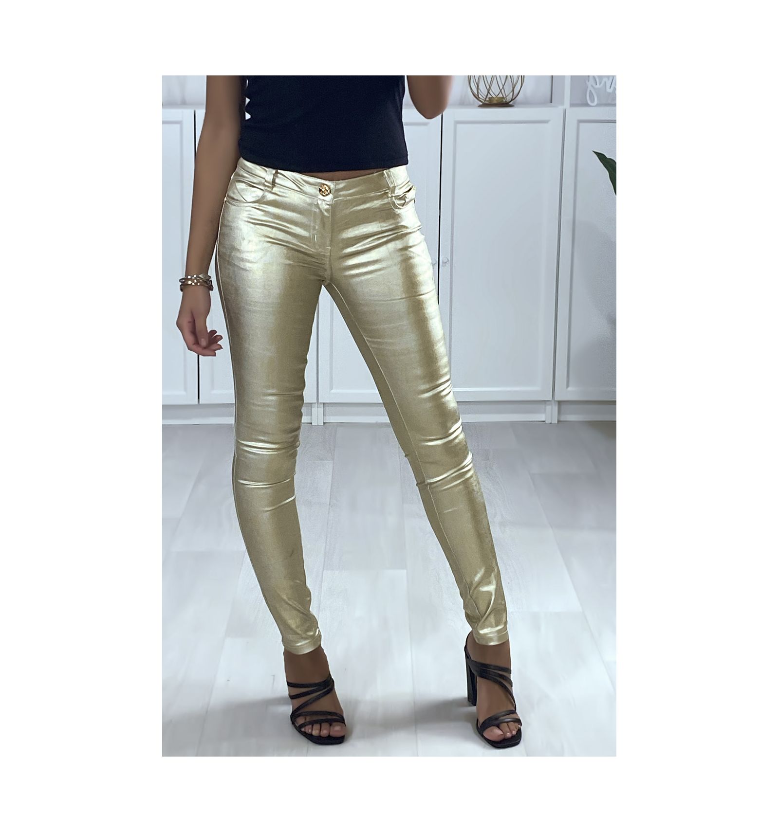 gold skinny pants