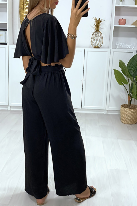 Ensemble noir haut croisé manche volante et pantalon palazzo Ensemble noir haut croisé manche volante et pantalon palazzo