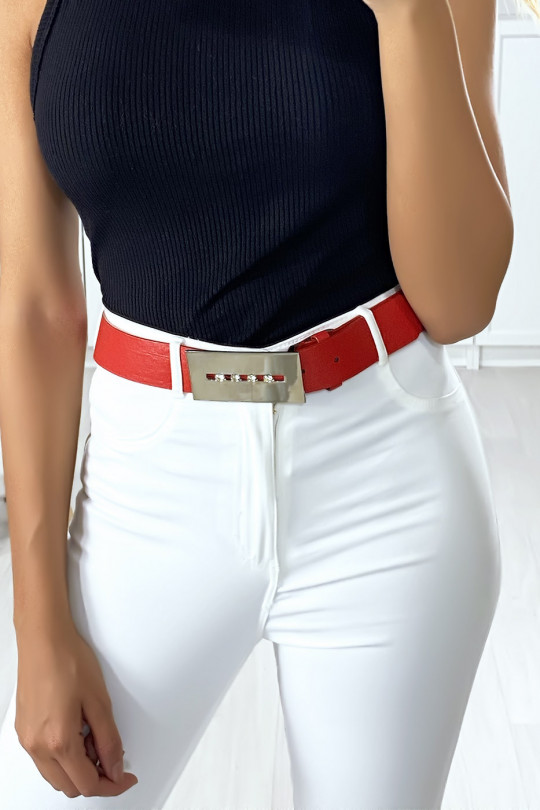 Ceinture rouge pour femme avec boucle rectangulaire et strass Ceinture rouge pour femme avec boucle rectangulaire et strass