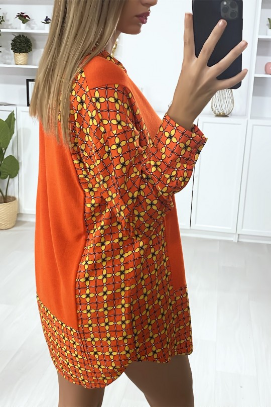 Robe tunique rouge col chemise avec joli motif Robe tunique rouge col chemise avec joli motif