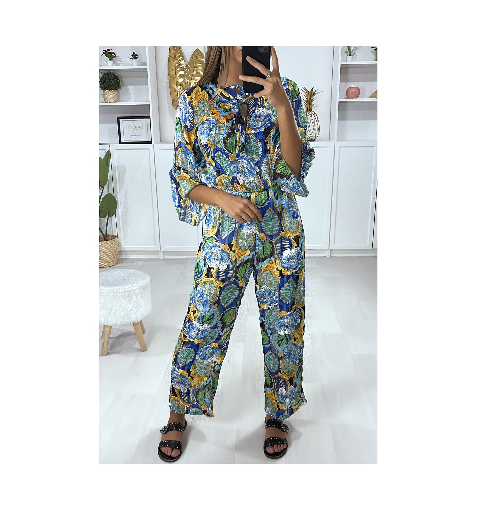 blue and gold jumpsuit