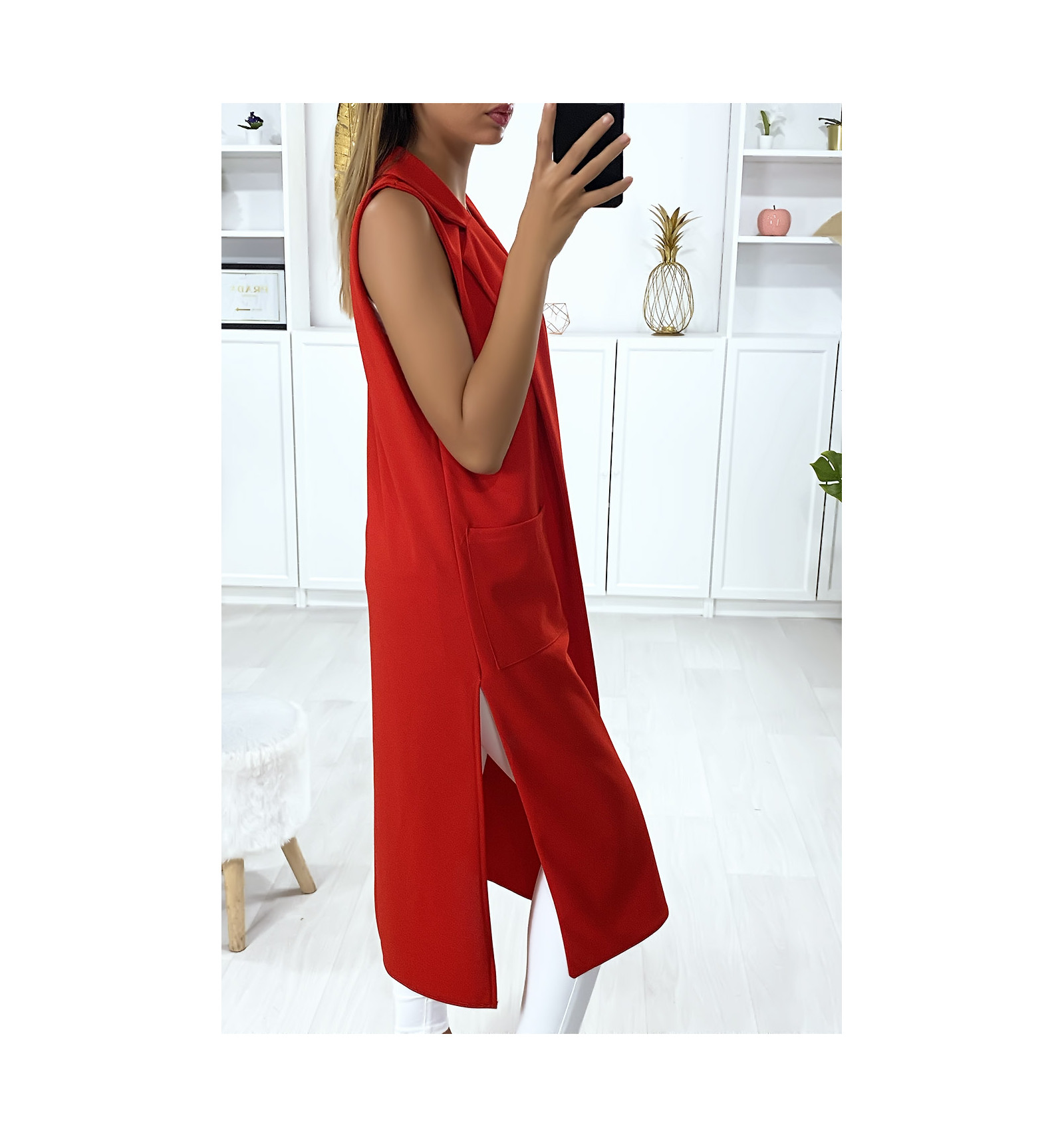 Red Long Jacket Slit On The Sides 592