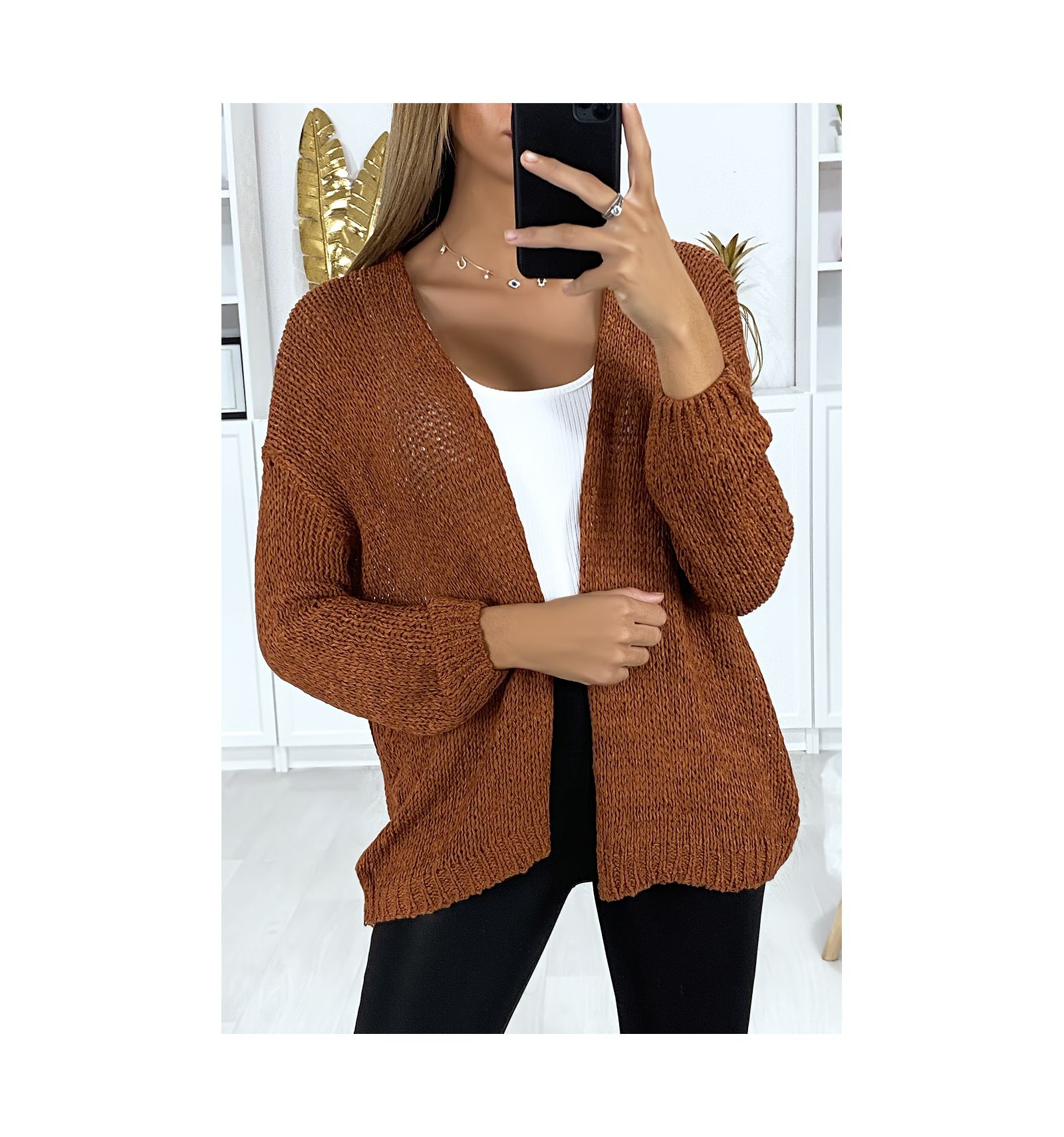 cognac cardigan