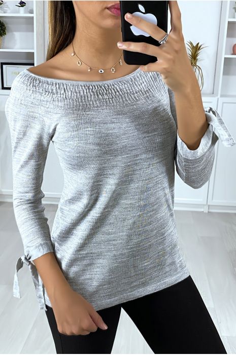 grey boat neck sweater