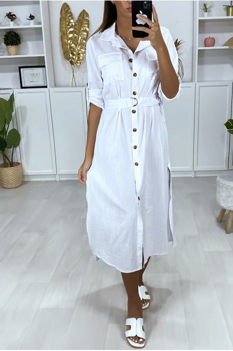 white long button down dress