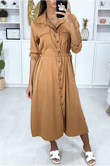 camel shirt dress