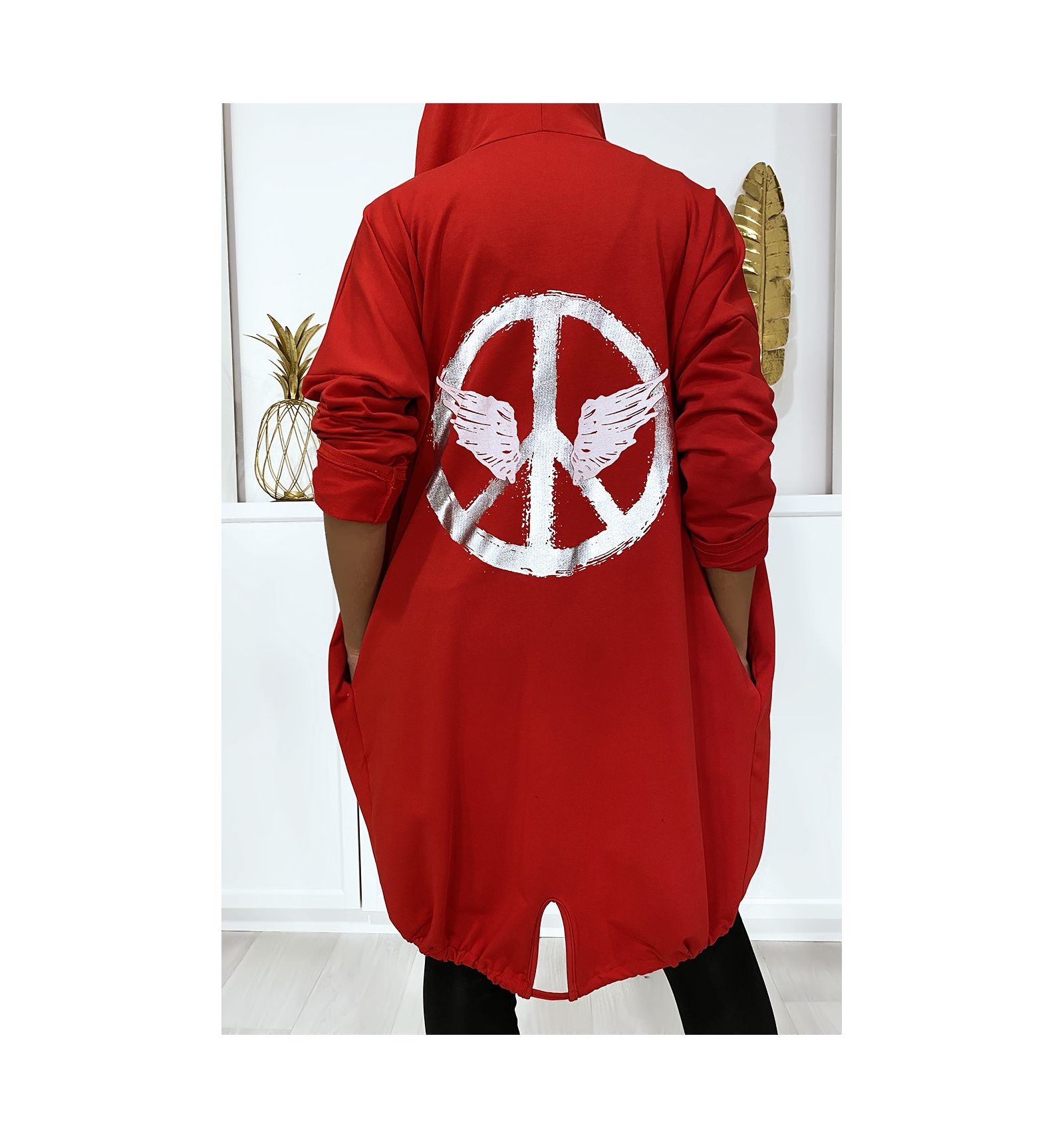 red cardigan with pockets