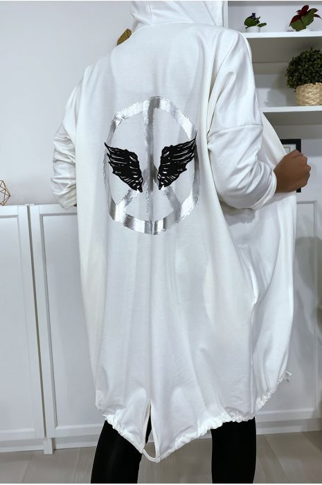 white cardigan with hood