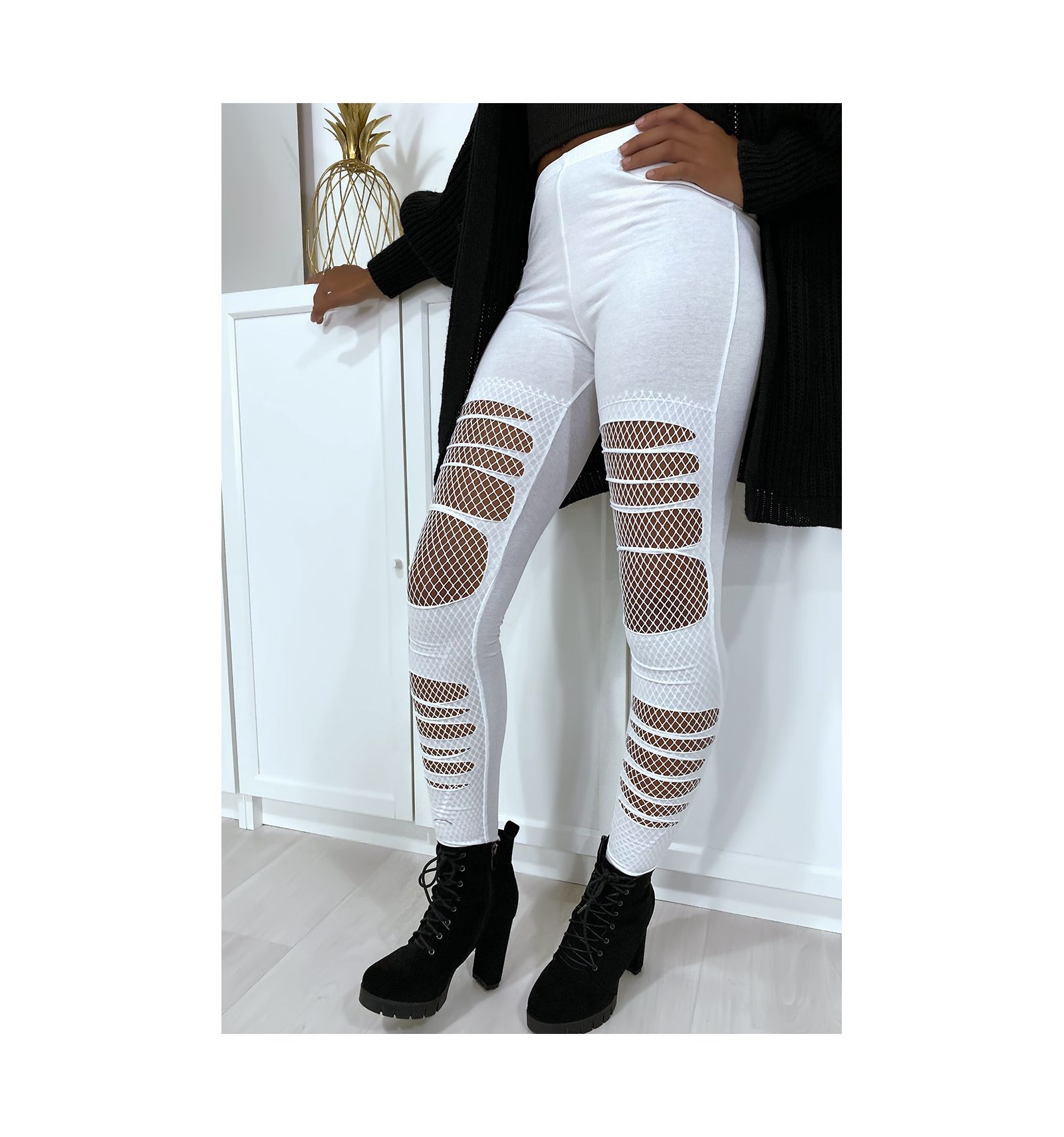 white ripped leggings