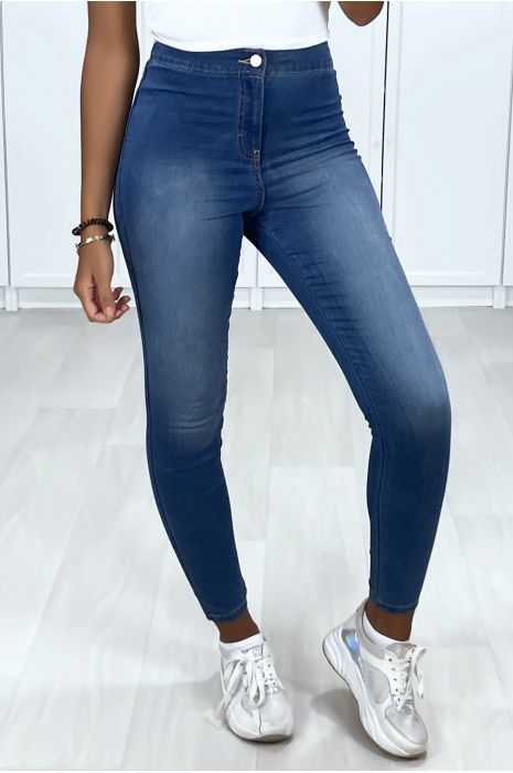 High Waisted Faded Blue Jeans For Women With Back Pockets