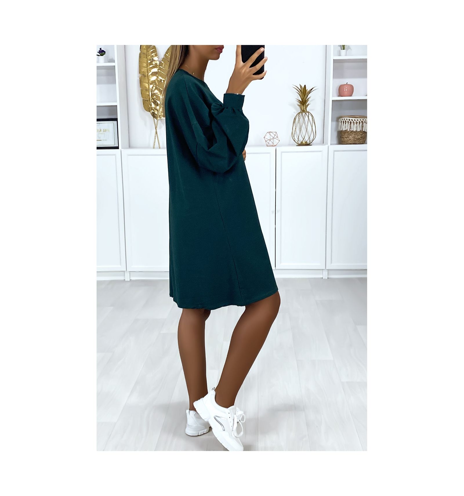 green sweatshirt dress