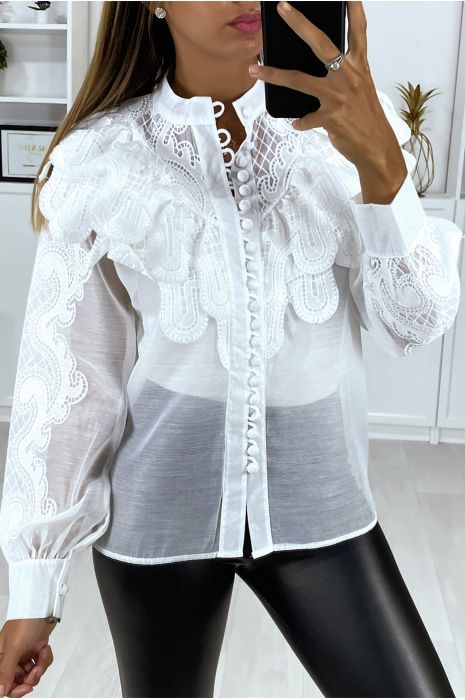 Chemise En Voile Blanche Avec Broderie Pour Femme Vetement Mode
