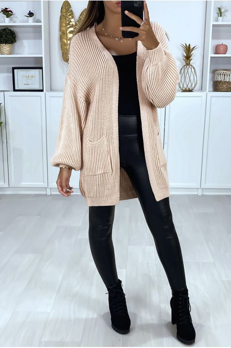 thick pink cardigan