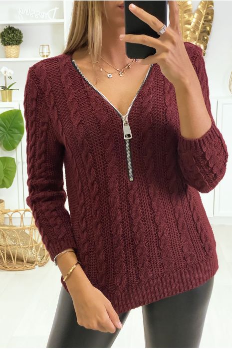 burgundy cable knit sweater