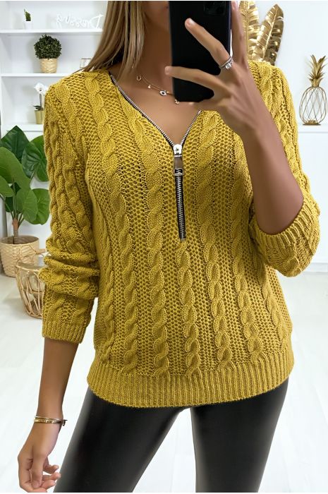 mustard cable knit sweater
