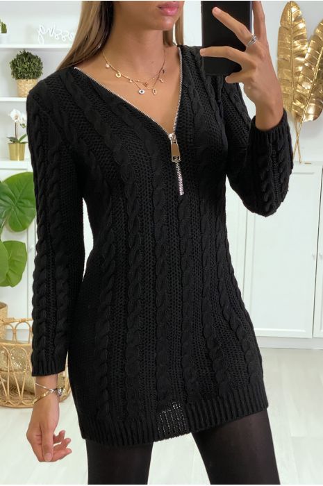 black cable knit sweater dress
