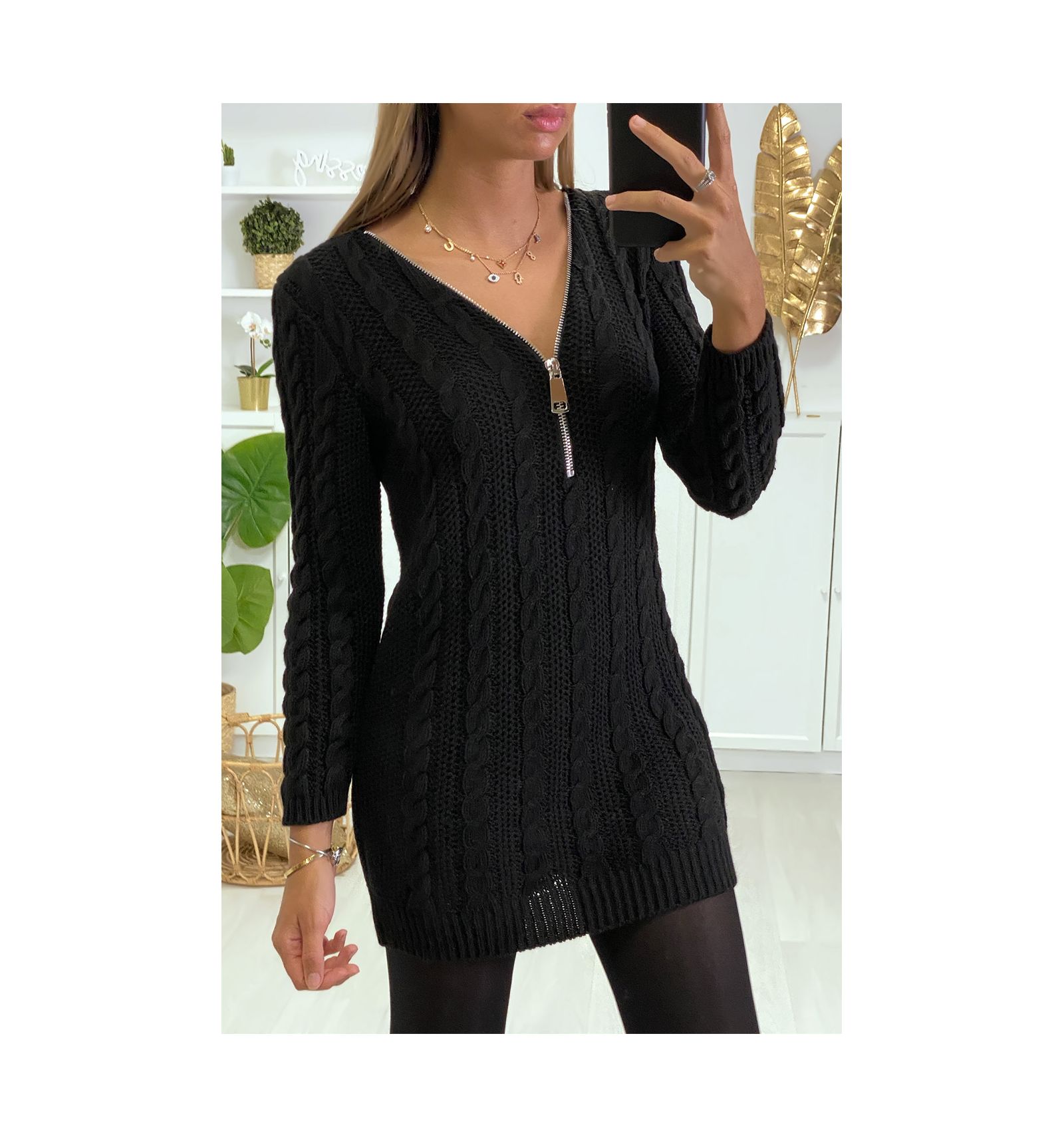 black cable knit sweater dress