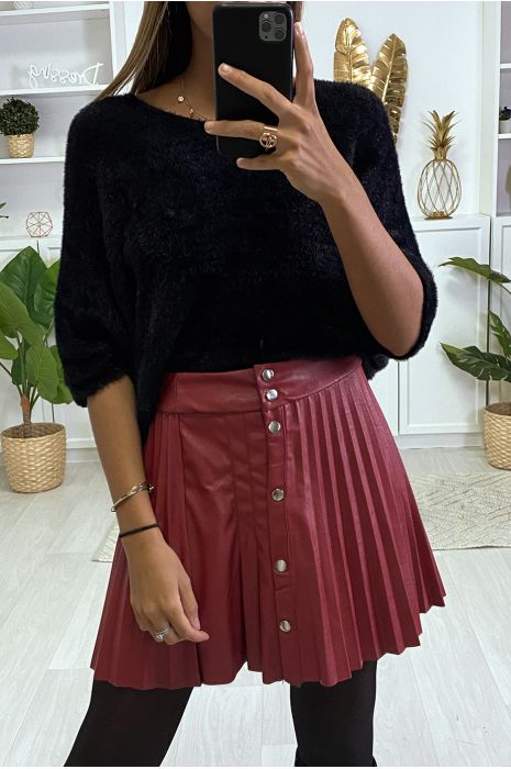 burgundy faux leather pleated skirt