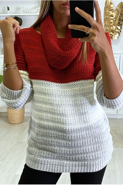 red and gray sweater