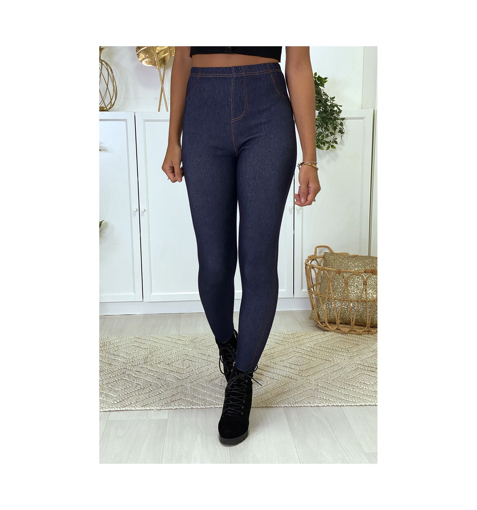 Legging façon jean brute bleu