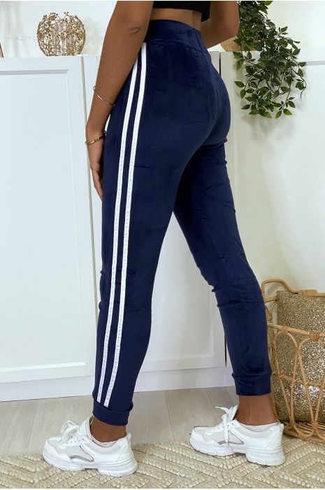navy velvet joggers
