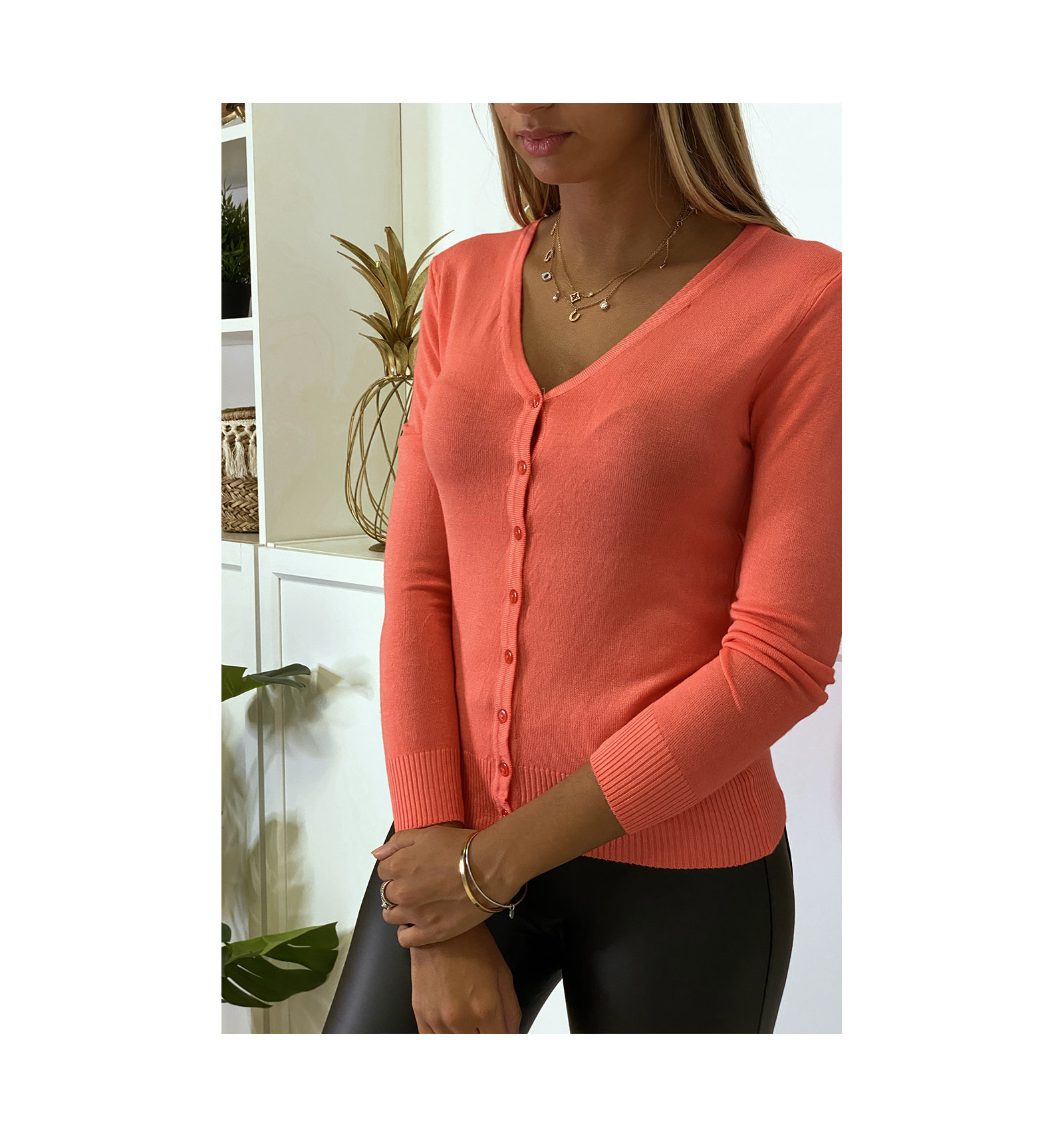 coral cardigan