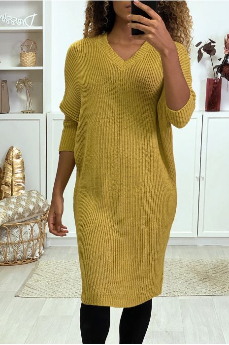 robe pull moutarde femme
